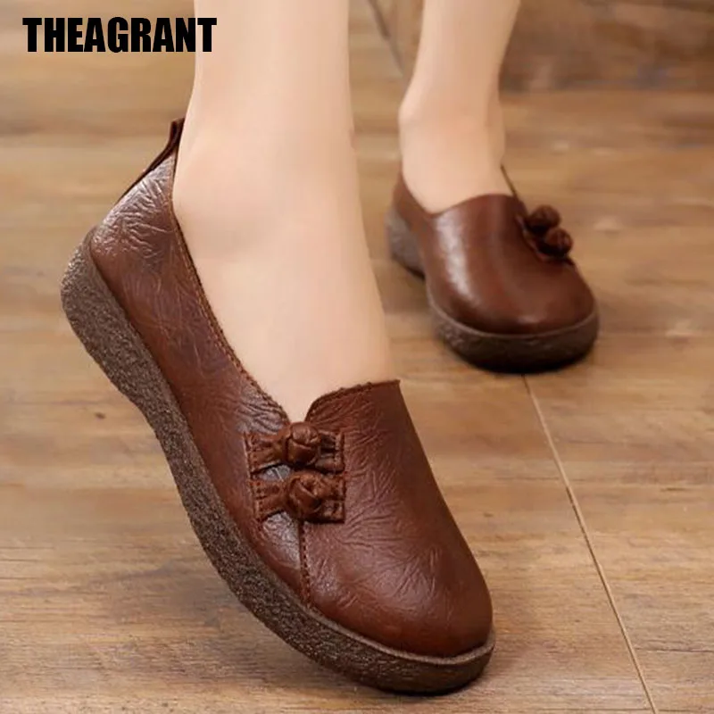 

THEAGRANT 2022 Retro Loafers Women Flats Spring Slip On Shoes Woman Spring Autumn Shallow Soft Mom Casual Shoes Black WFS2019