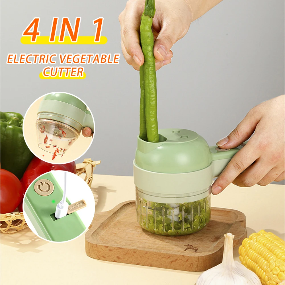 

Handheld Garlic Mud Masher Garlic Chili Chopper 4 in 1 Electric Vegetable Cutter USB Charging Vegetable Crusher Kitchen Tools