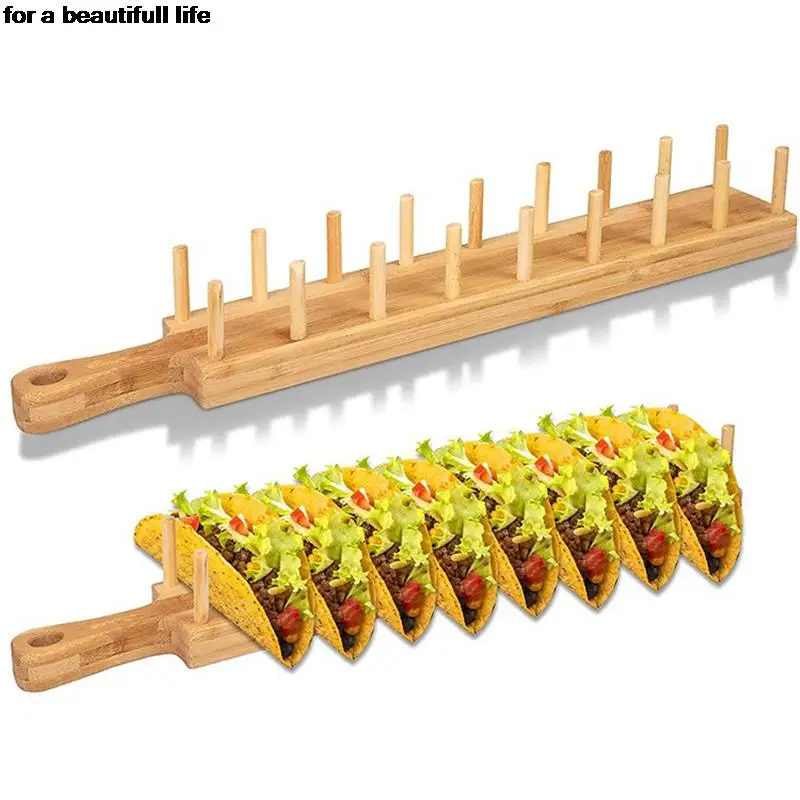 

Bamboo Wooden Taco Holder Potato Chips Corn Roll Rack Tray Shelf Tortilla ,Burritos Rack Tray Fit For To Parties And Restaurants
