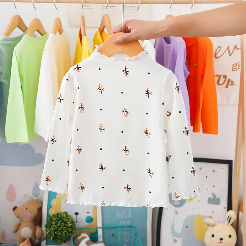 Girls Print Turtleneck T-Shirt Spring And Autumn Children's Cotton Long-Sleeve Basic Shirts Baby Kids Clothes New Top Tees