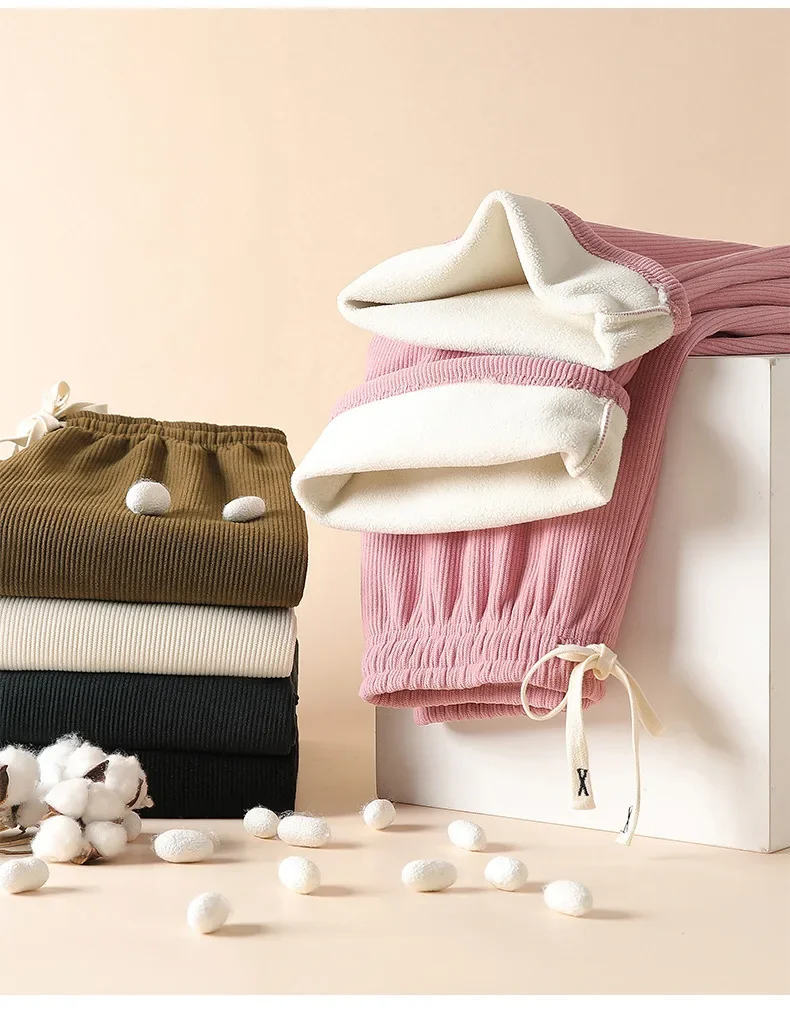 Бархатные плотные теплые длинные широкие брюки женские со шнуровкой