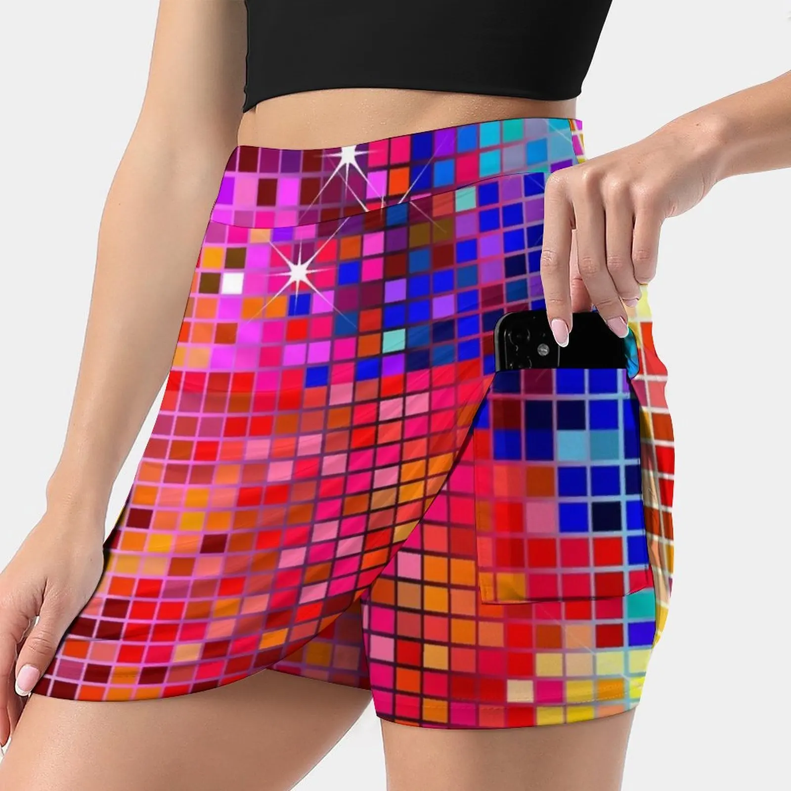 

Женская юбка с принтом в виде разноцветных блесток, юбка в Корейском стиле с рисунком диско-мяча, летняя юбка с блестками