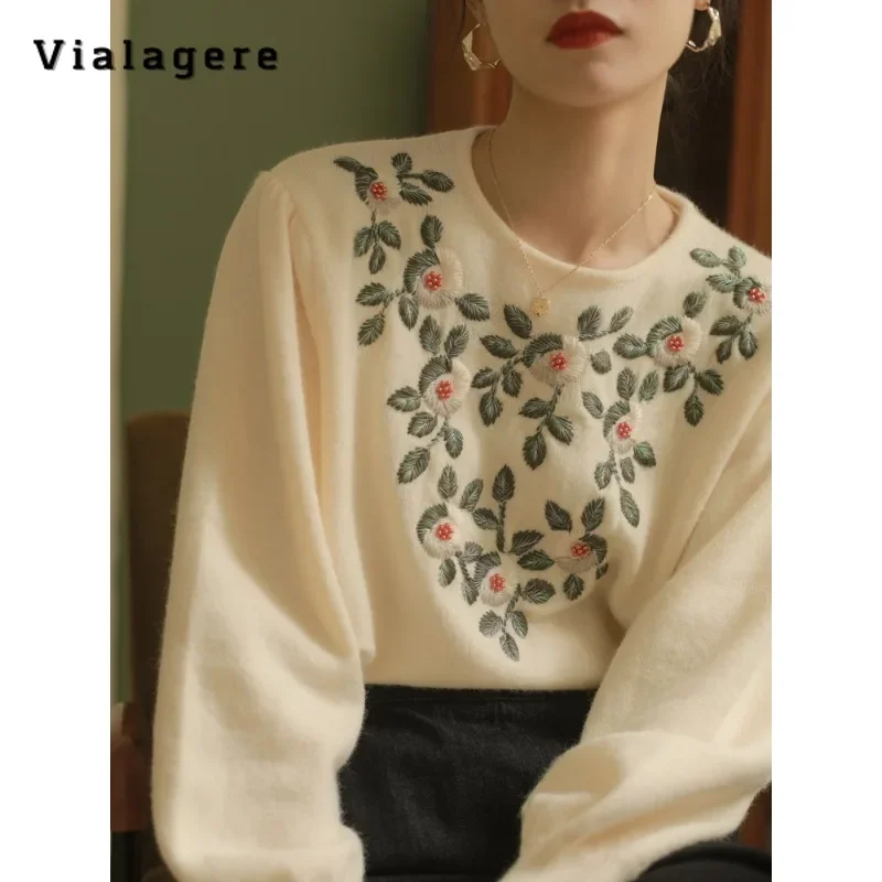 Женский винтажный трикотажный пуловер элегантный свободный свитер с длинным