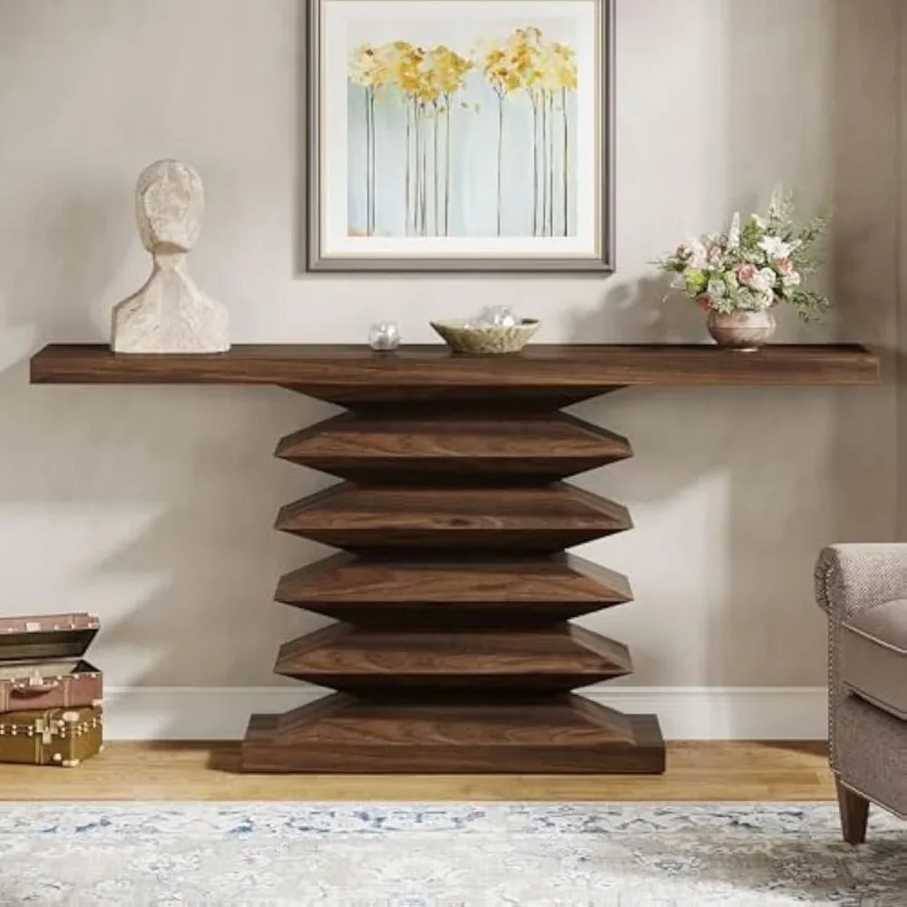 51-Inch Long Console Table Farmhouse Entryway with Unique Base Narrow Wooden Hallway |