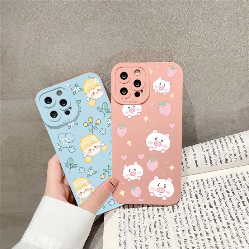 

Candy Color Sweet Cartoon Floral Fruits Doted Phone Case For iphone 8 7 Plus SE2 14 13 12 11 Pro Max X XR XS Soft Silicon Cover