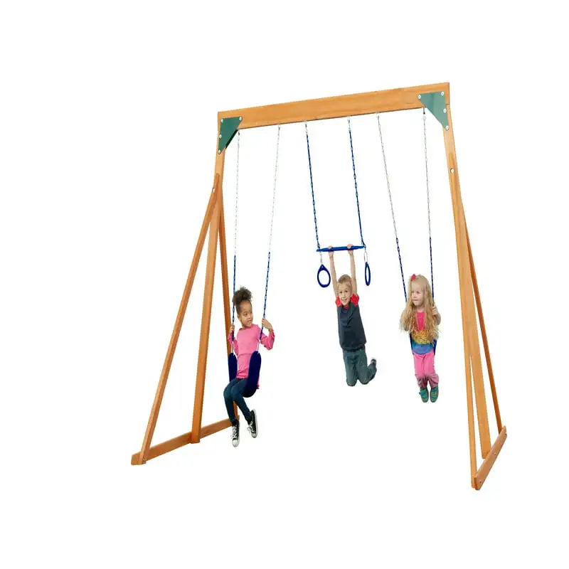 

Cedar Swingset with Belt Swings and Trapeze Bar, All Wood, Hardware, and Assembly Instructions Included