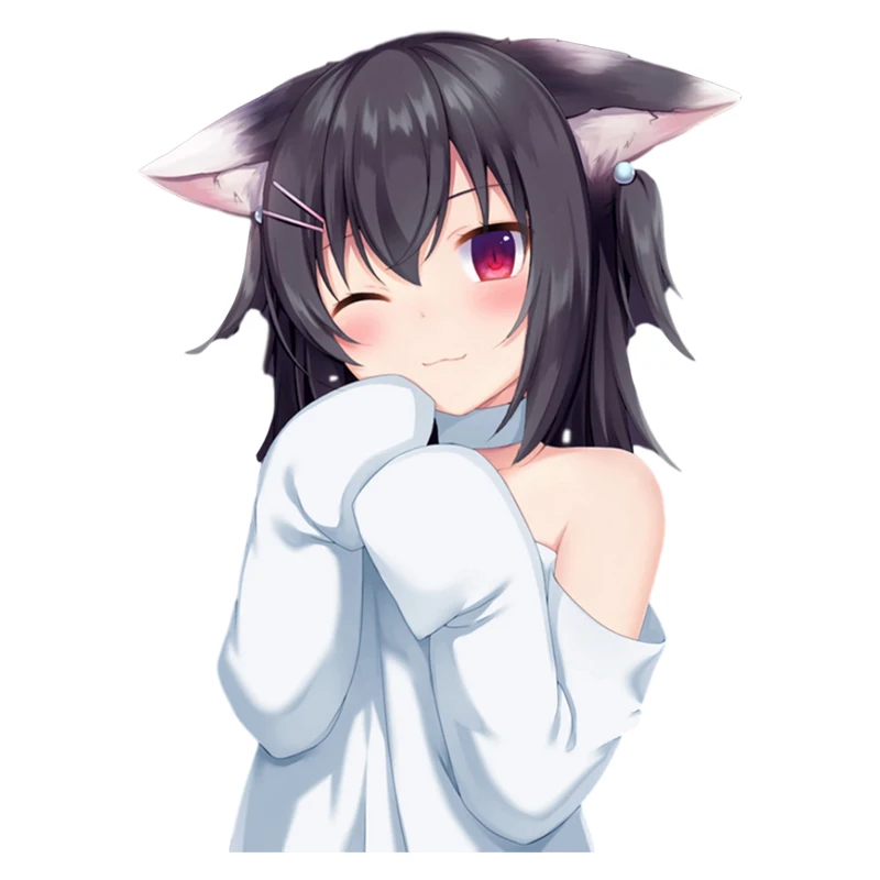 

Three Ratels QC39 Kawaii maid as cute cat ear vinyl japanese anime stickers for bathroom laptop decoration