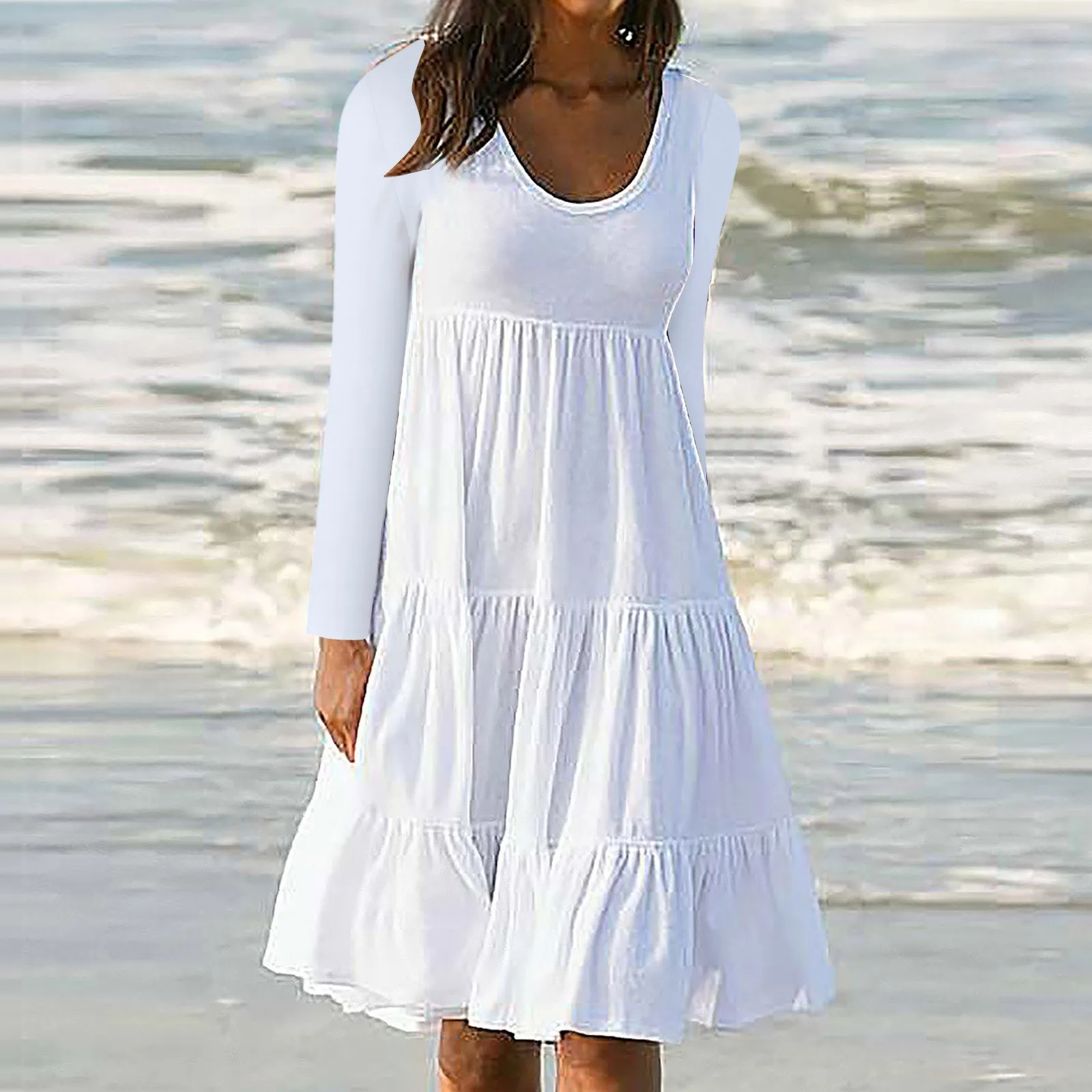 

Summer Casual Sweet Spaghetti Strap White Dress 2022 Sleeveless V Neck Knee Length Beach Dress Daily Wear Dresses For Women