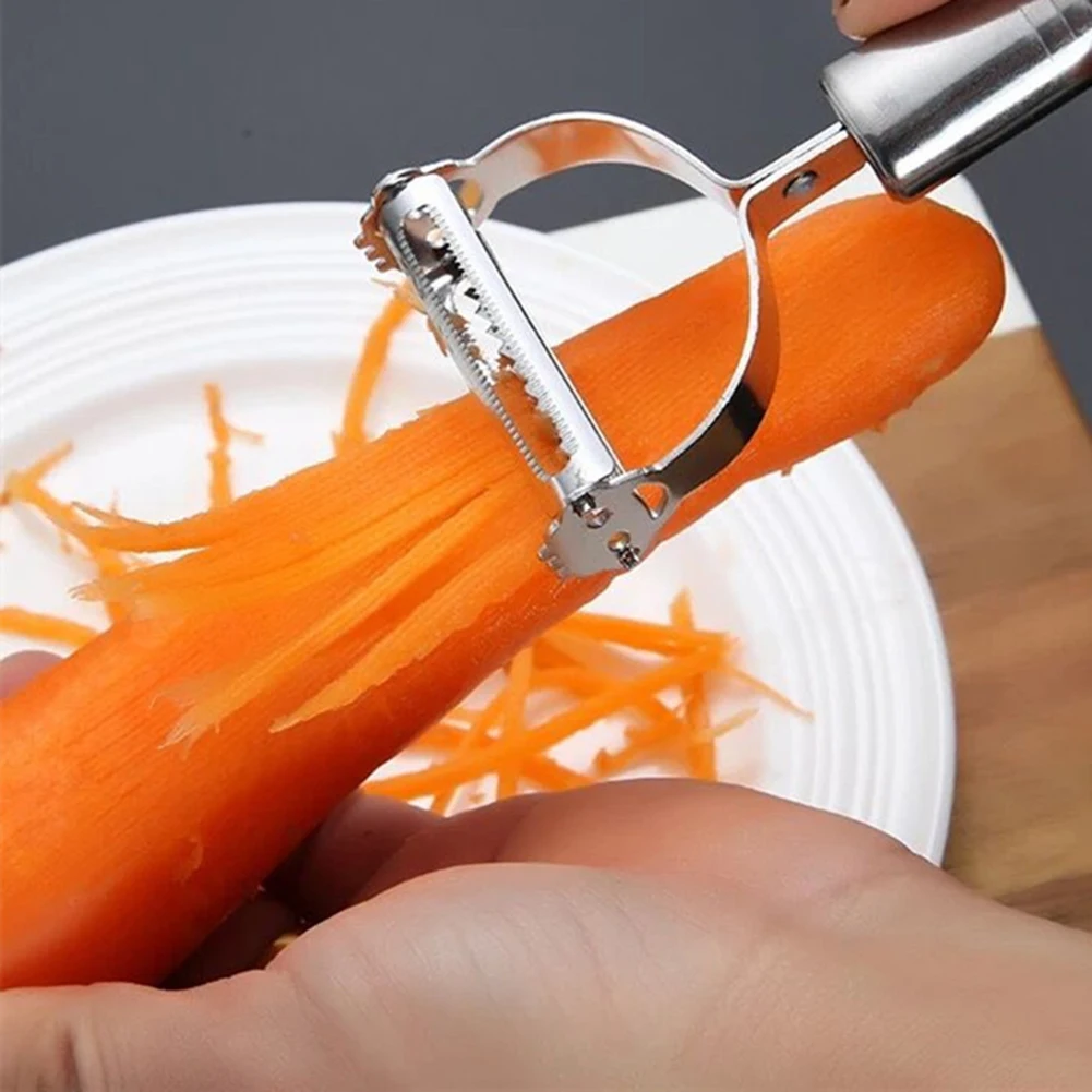 

Овощечистка из нержавеющей стали, картофелечистка, слайсер для моркови и фруктов, французский резак, терка 2 в 1, кухонные инструменты, гадже...