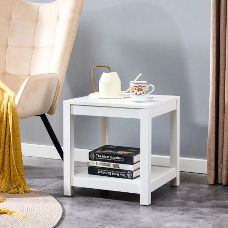 

Simple White End/Side Table , 2-tier Small Space End Table, Modern Nightstand, Sofa Table, Side Table with Storage Shelve