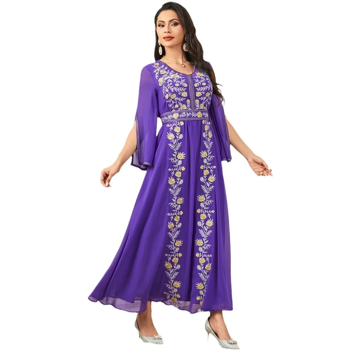 3675 элегантное мусульманское платье с вышивкой для тяжелой промышленности