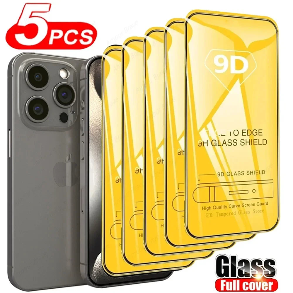 

5Pcs 9D Tempered Glass Screen Protector For IPhone 15 11 13 12 14 Pro Max X XS XR Mini 15 Plus Glass For Iphone 15 Pro Max Glass
