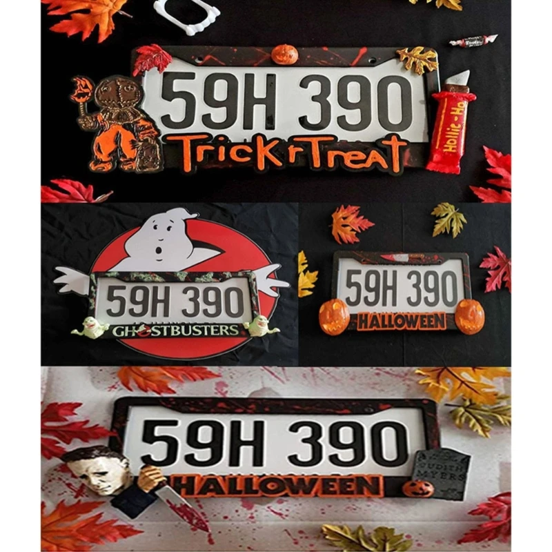 

Pumpkins License Plate Frame Halloween Decoration Wood Licenses Plates