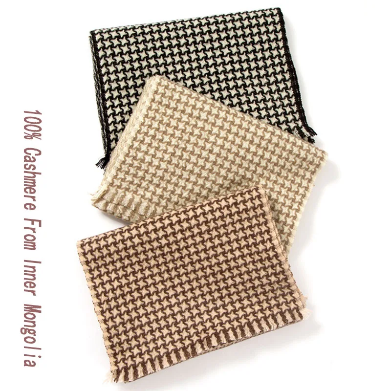 

Winter 100%Inner Mongolia Cashmere Scarf for Women small Plaid Bib Adult tricot Scarves natural elegant Female poncho Wraps
