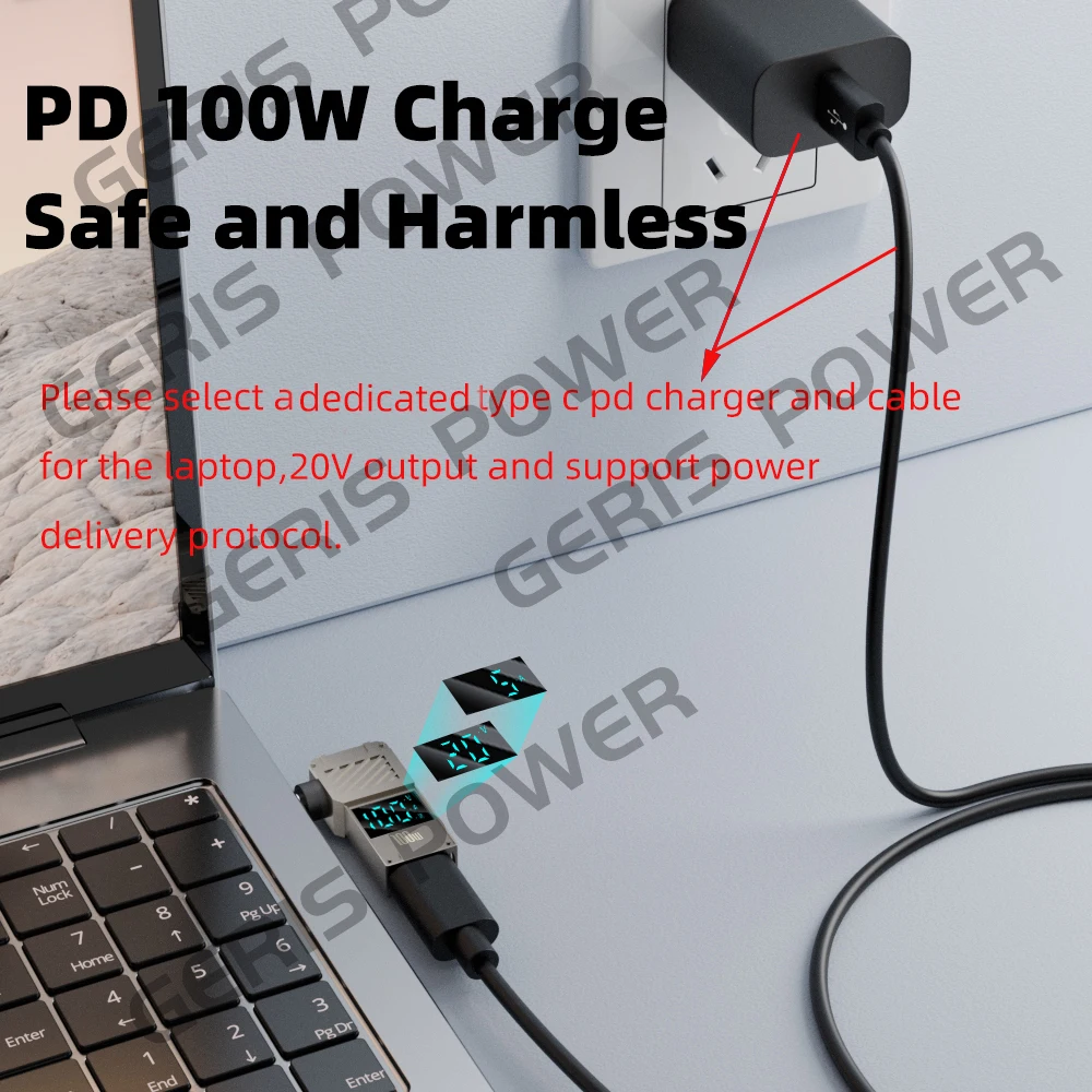 Фото Переходник PD100W Type-C на DC: USB-C (женский) на DC (мужской) разъем, адаптер питания для ноутбуков Lenovo, HP, DELL №3