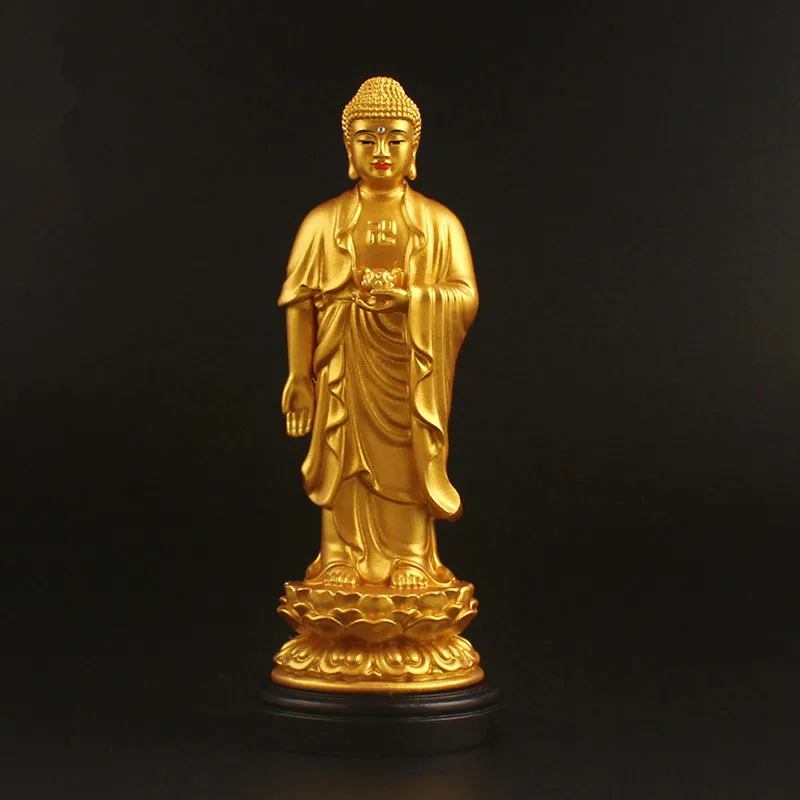 

13.5cm Gold Resin Chinese Guanyin Amitabha Tibetan Buddhist Buddha Statue Figurines Home Putting Decoration