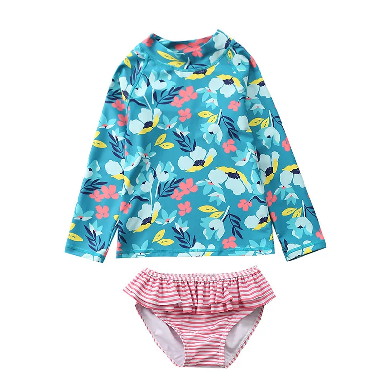 Swimsuit for Girls Long Sleeve Bathing Suits Children Rash Guard Anti-UV Kids Swimwear Bikini Set Toddler Girl Swimming Suit