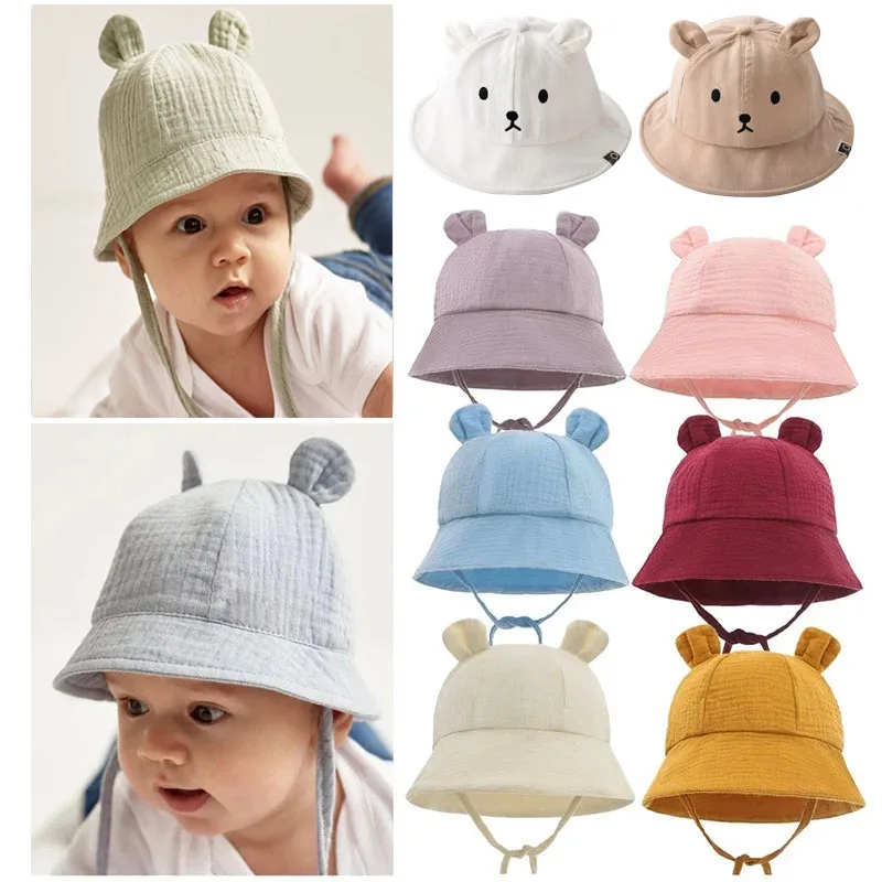 

2022 New Spring Autumn Solid Color Soft Baby Bucket Hat Cotton Fisherman Hats Kids Summer Toddler Boys Girls Panama Sun Cap