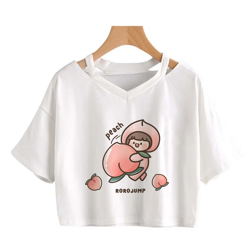 

Summer Crop Tops Cute Anime Women T-shirt V-neck Short sleeve cropped Sexy Short Tees kawaii cartoon t shirt camiseta crop top