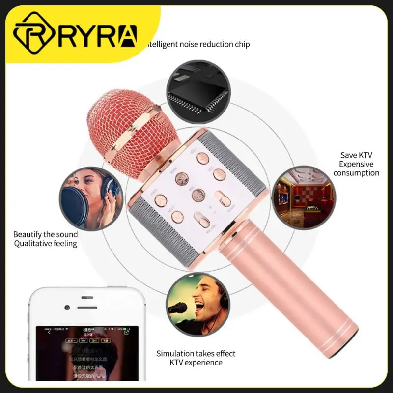 

RYRA WS858 Bluetooth-compatible Wireless Microphone Home Karaoke Microphones Speaker Handheld Music Player Singing Recorder KTV