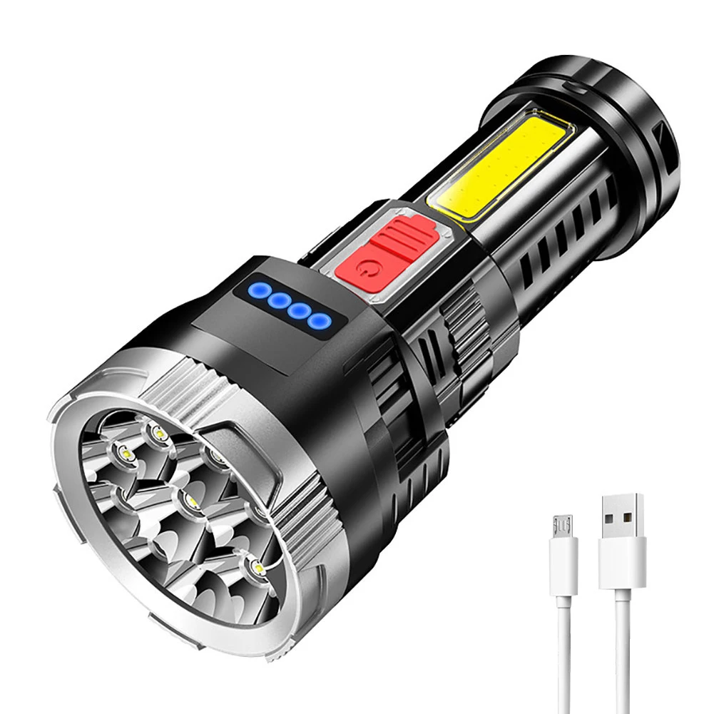 

LED+COB Strong Flashlight Micro USB Charging IPX4 Waterproof Camping Fishing Flashlight 1200mAh 400lm 4 Gears with Power Display