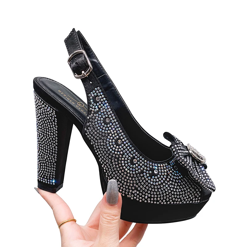 

Fashionable Top Italian Designers 2023 Luxury Round Toe Bling Metal Ring Bowknot Summer Party Women's Platfrom High Heels Shoes