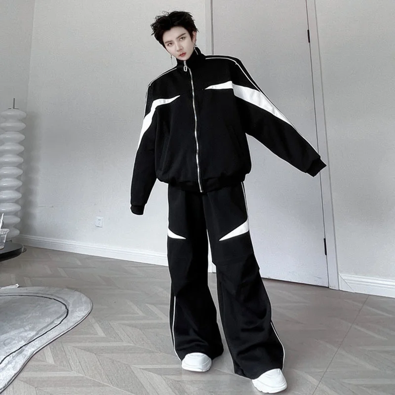 

Кофта SYUHGFA мужская с воротником-стойкой, корейская мода, цветные куртки с прострочкой, Комбинированные брюки с широкими штанинами