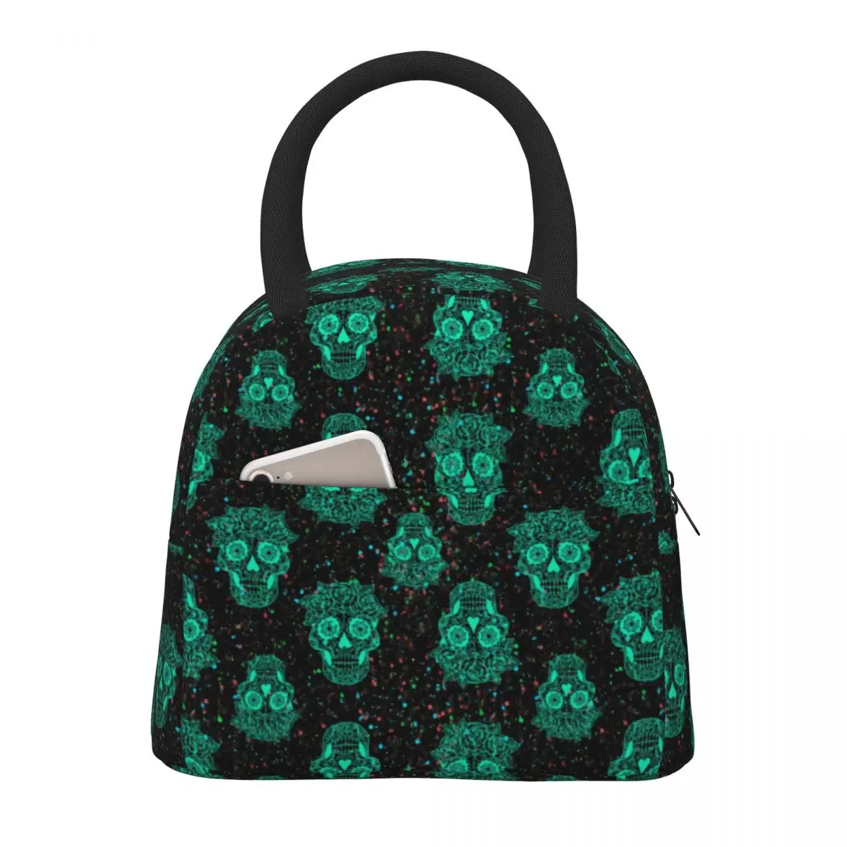 

Funky Sugar Skull, сумка для ланча, цветная, в горошек, с принтом Kawaii, коробка для ланча, для пикника, портативная, термо-сумка, сумки Оксфорд, дизайнерская сумка-холодильник