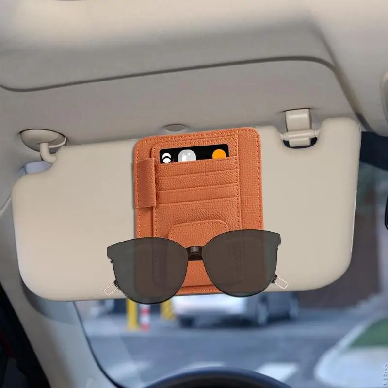 

Car Universal Sun Visor Storage Bag PU Material Leather Case Card Glasses Car Accessories Sun Visor Organization Car Shape