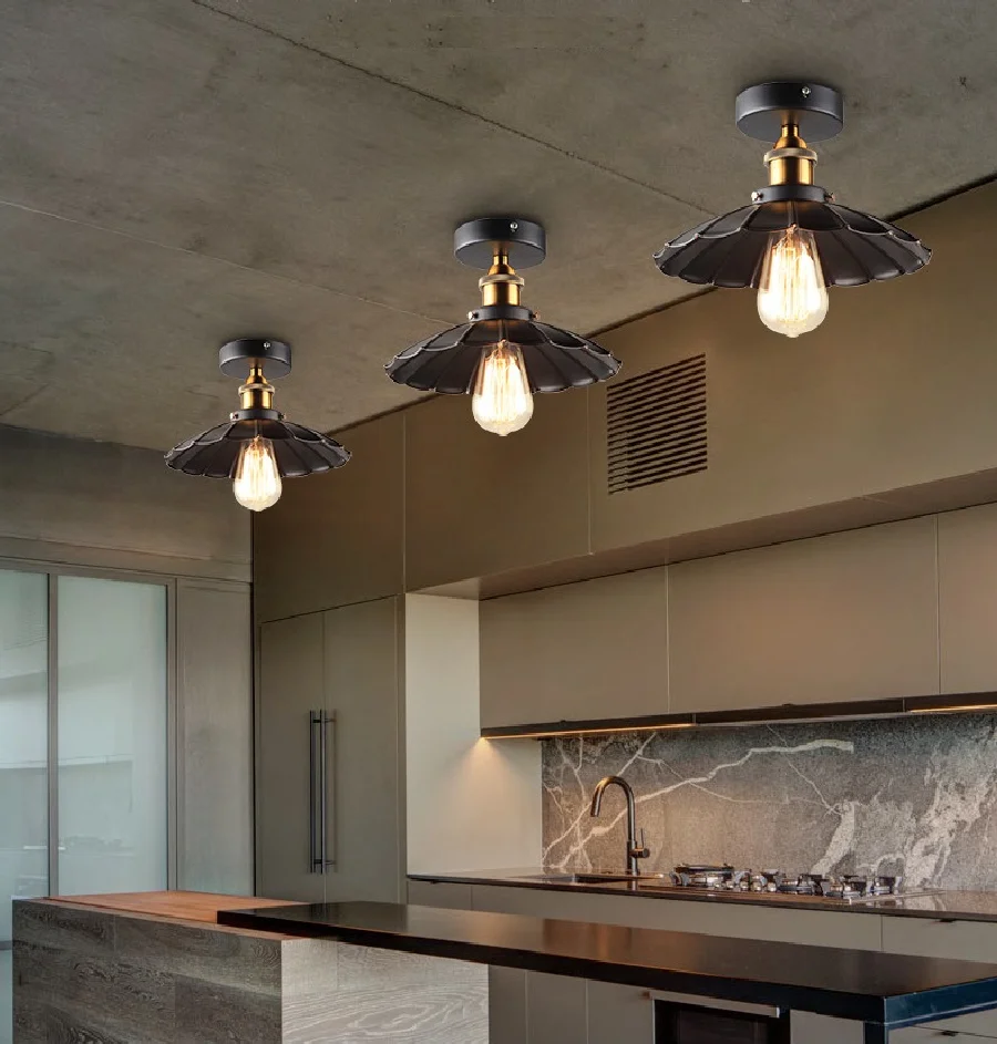 

Американский ретро-потолочный светильник в стиле кантри, для крыльца, коридора, ресторана, спальни, коридора, промышленный одноголовый черн...