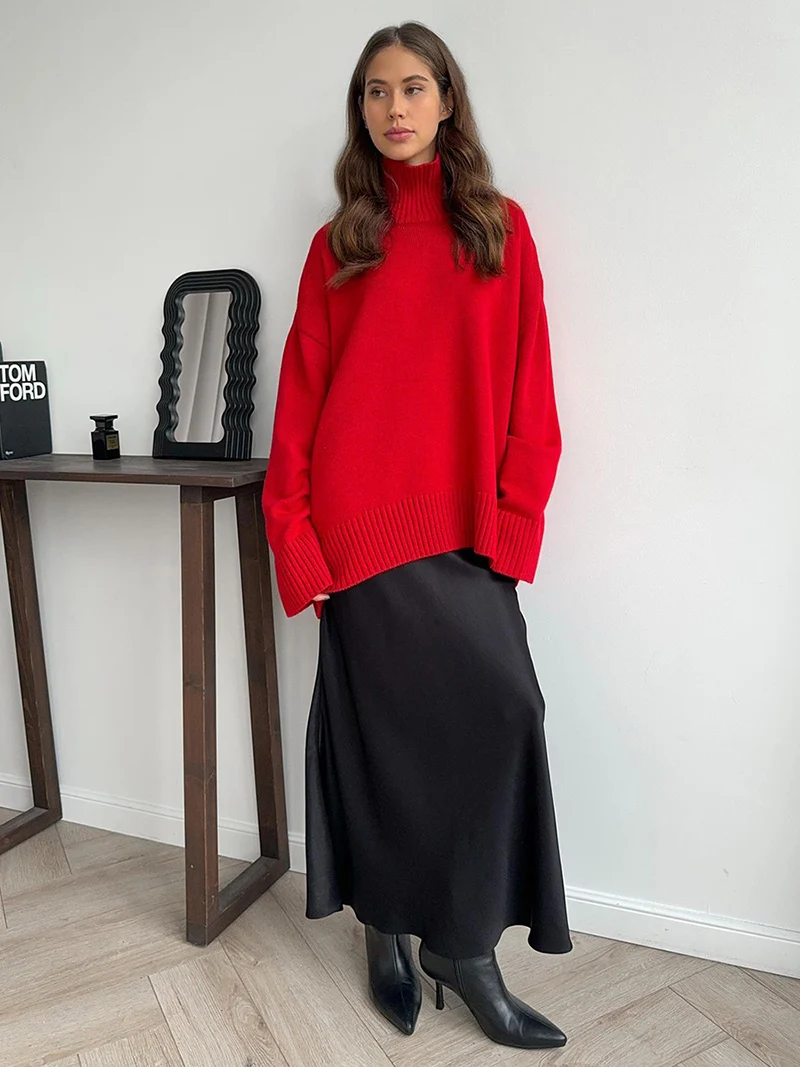 DGLUKE 2024 зимний женский свитер с воротником большого размера длинными рукавами