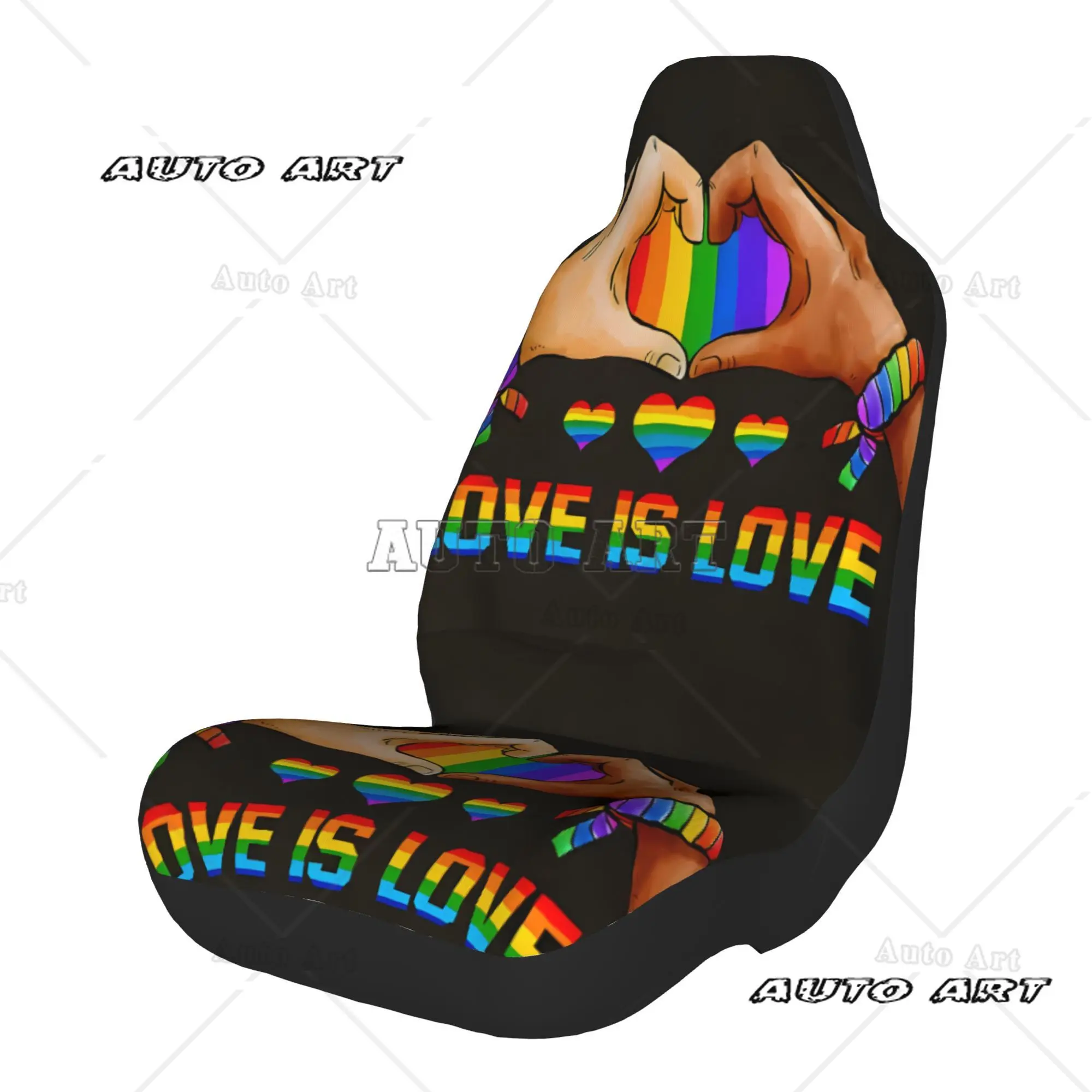 Фото Pride Month Love Is Love with Rainbow Heart Hands Art Комплект защиты автомобильных чехлов - 2 предмета - Легко чистится - Подходит №2