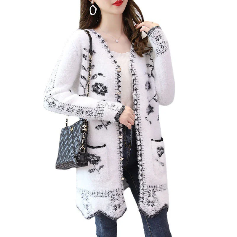 

Женский жаккардовый кардиган, повседневный трикотажный жаккардовый кардиган на пуговицах, Осень-зима 2023