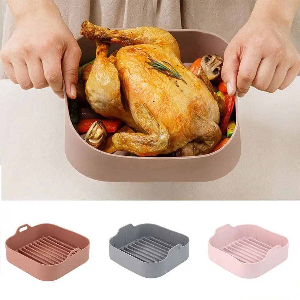 

Air Fryer Silicone Pot With Handle Oven Placemat Food Grade Silicone Non-Stick Detachable Easy To Clean Kitchen Tool