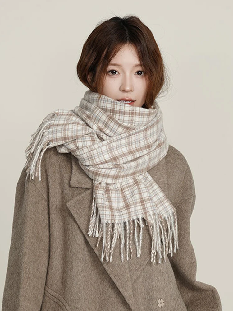 Вязаный Ретро шарф осень-зима для женщин и мужчин теплый в клетку стиле преппи из