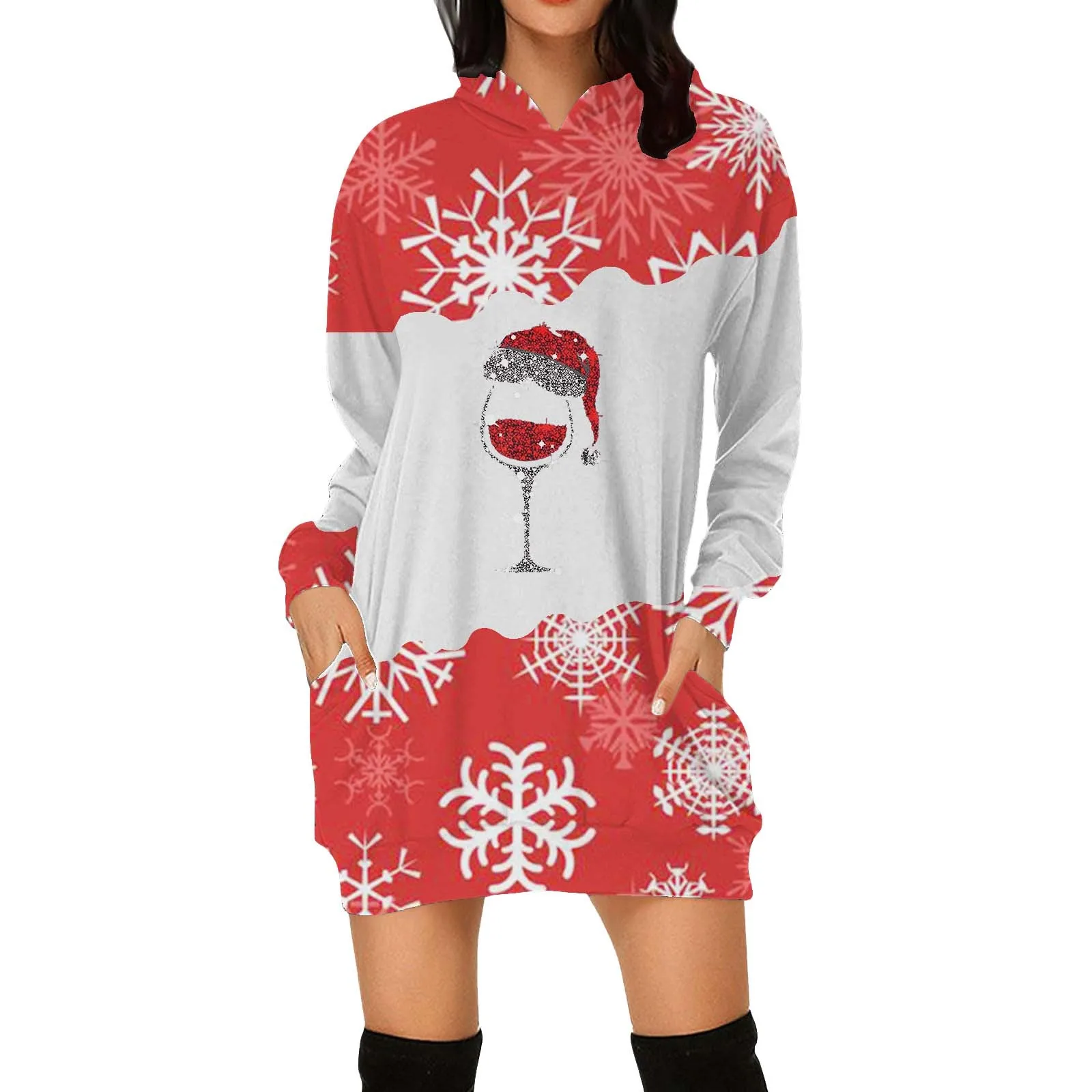 

Легкие женские свитшоты, модный Повседневный пуловер с длинным рукавом, Женский пуловер с рождественским цифровым принтом, туника