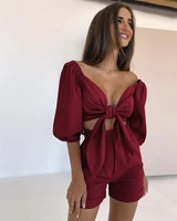 summer suit linen cotton women cropped top shorts set 2022 v neck lace cardigan high quality short two piece sets womens outfit