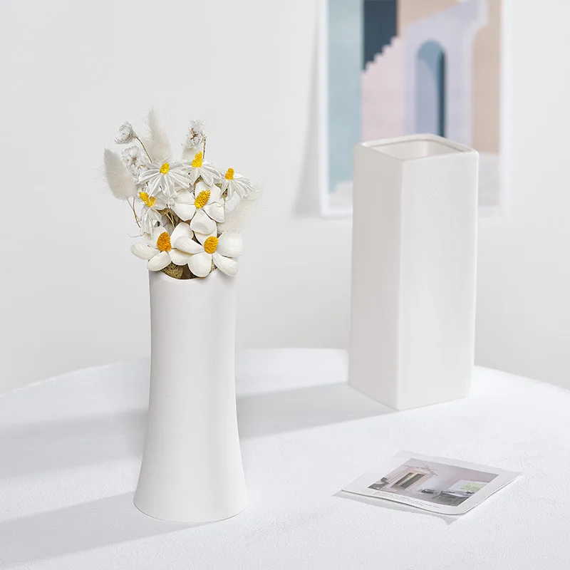 

Simple White Fresh Ceramic Vase Dried Flower Flower Arrangement Decoration Room Decoration Nordic Modern Hydroponic Flower Pot