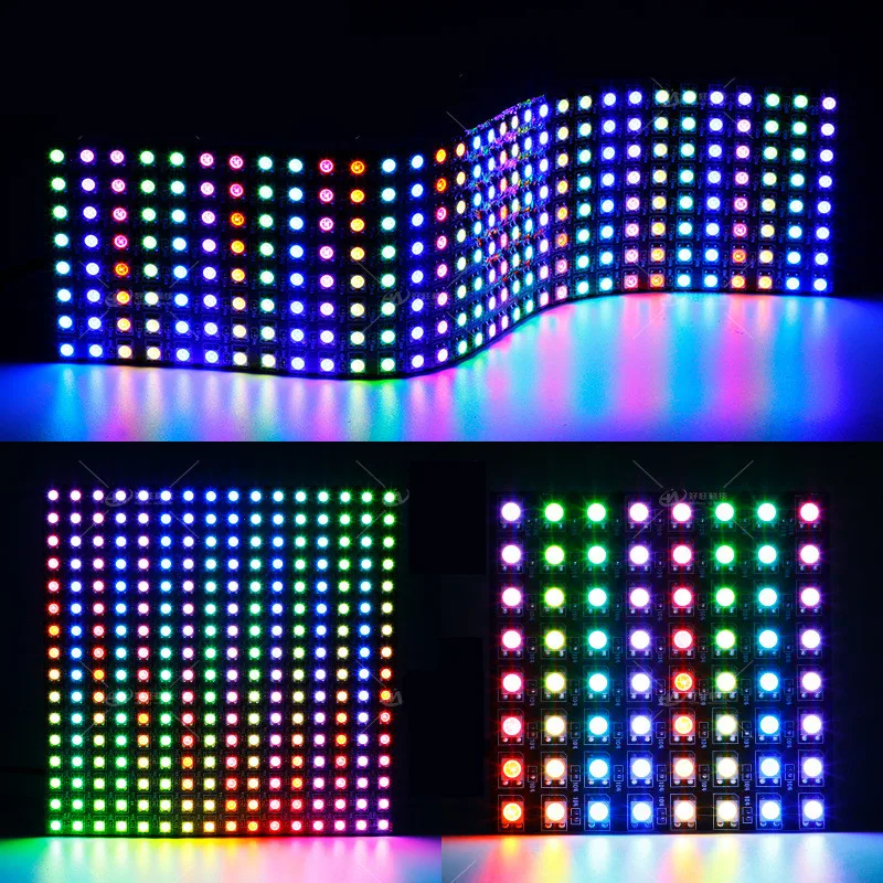 Светодиодная цифровая Гибкая индивидуально Адресуемая панель WS2812B WS2812IC RGB, модуль с матричным экраном 8x8 16x16 8x32 см, 5 в постоянного тока