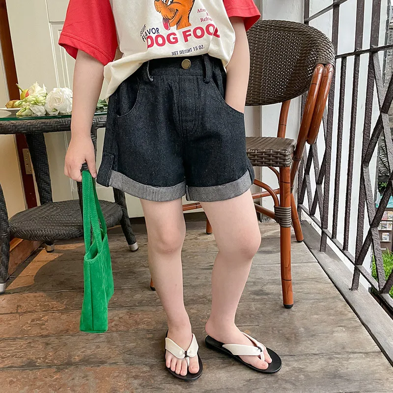 

2022 Summer New Girls' Retro Denim Shorts Children'S Clothing Korean Version Fashionable Casual Curling Hot Pants For Baby Kids