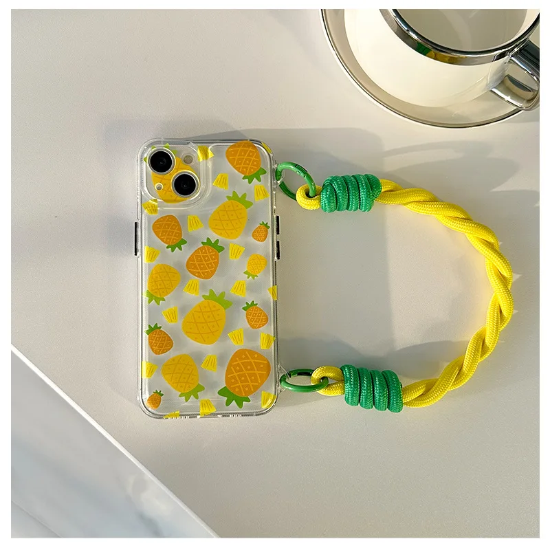Новинка чехол с ананасом подходит для iPhone 15 наручный ремешок 14 Promax прозрачный 13