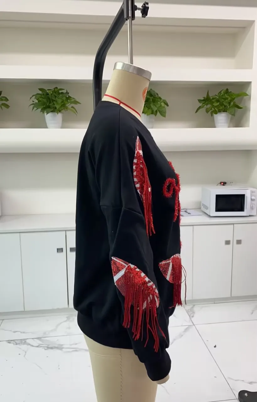 Женский свободный пуловер с длинными рукавами и кисточками в Стиле Регби новинка