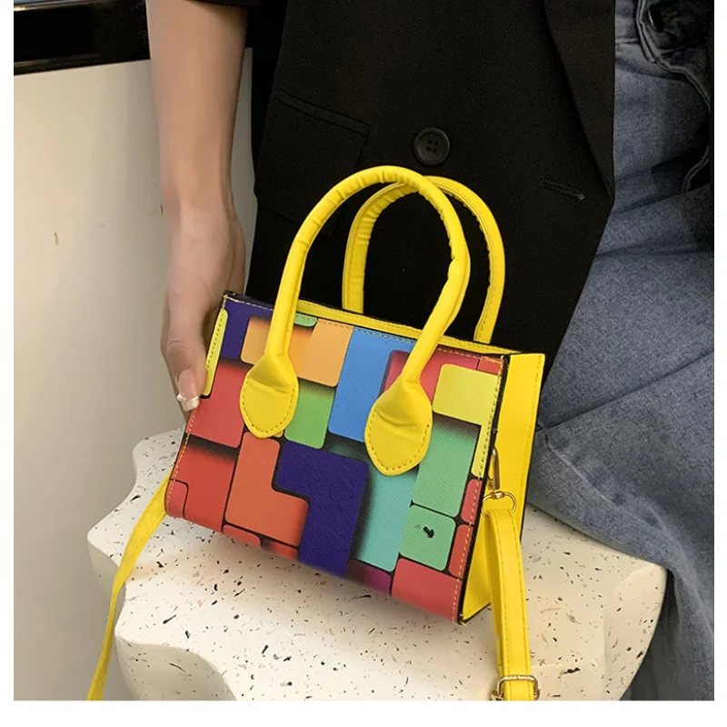 Stitching Women Summer Shoulder Crossbody Bag Chain PU Leather Ladies Messenger Bag Female Small Square Bag Clutch Bags Handbags