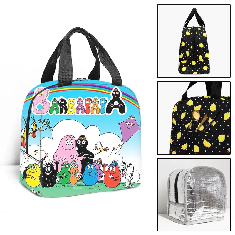 Cartoon Barbapapa Printed Women Men Insulated Lunch Bag Thermal Cooler Tote Food Picnic Bags Portable Student School Lunch Bags