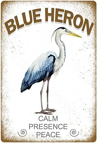 

Blue Heron Vintage Wall Tin Plaque - Pub Shed Bar Man Cave Home Bedroom Office Kitchen Gift Metal Sign - Sketch Artist Art