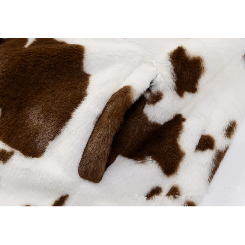 Women Plush Coat Winter Print Loose Single-Breasted Thick Warm Fur Large Coat Women Long Sleeve Faux Fur Turn-Down Collar Coat