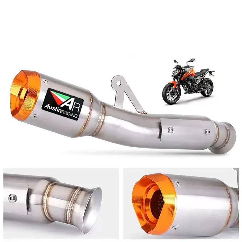 Фото Интегрированная выхлопная труба AR для мотоциклов KTM - DUKE 790, DUKE 890, ADV, модифицированная, с оранжевым наконечником. №3