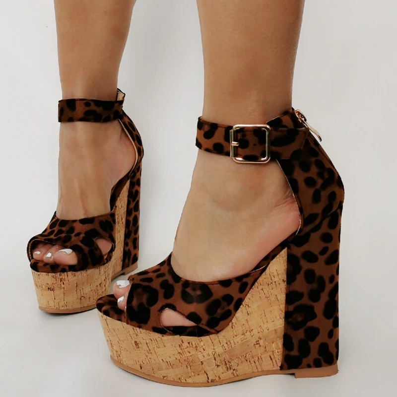 Kolnoo New Real Pictures Women's Wedges Heels Sandals Leopard Sexy Summer Prom Shoes Evening Party Fashion Hot Sale Daily Shoes
