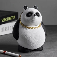 cute cartoon panda shape ashtray with lid anti fly ash home office living room creative personality trend decoration accessories