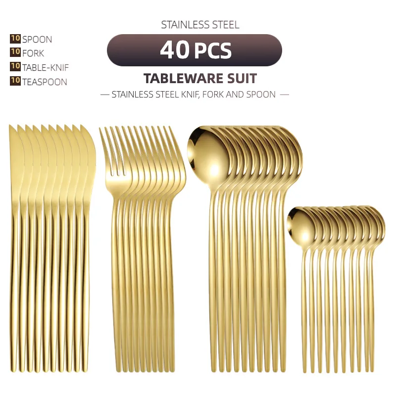 10 Parts Tableware Set Gold Plated Small Blade Steak Knife S